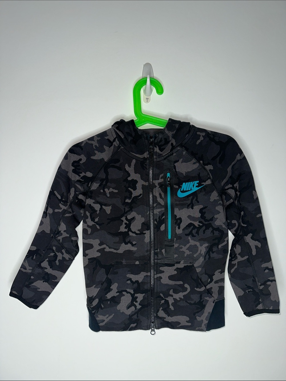 Nike Black & Gray Camo Zip Hoodie with Teal Logo